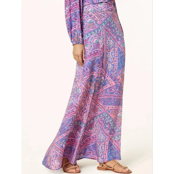 ba&sh Blossom Fanessa Maxi Skirt Blue & Pink Batik Floral Print Size 1 Small - Picture 2 of 16